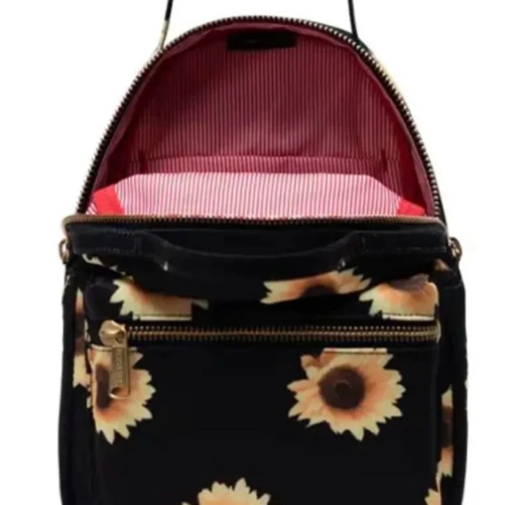 Herschel Supply Company Black Backpack with Yellow Sunflower Print